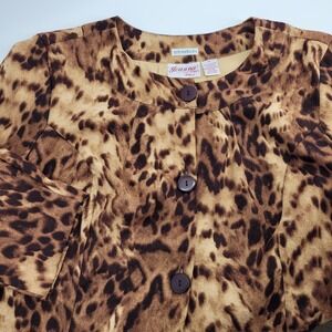 Joanna Plus Leopard Print Blazer Jacket Womens 1X Brown Animal Stretch 3-Button